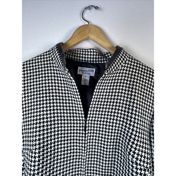 Pendleton Women's Vintage Houndstooth leather trim Zip wool Blazer Jacket 14 - Picture 5 of 12